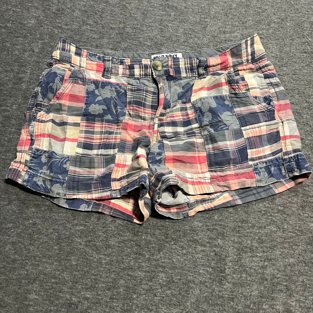 Old Navy Womens Patchwork Plaid Floral Shorts Pink Blue Size 4 Woven Summer